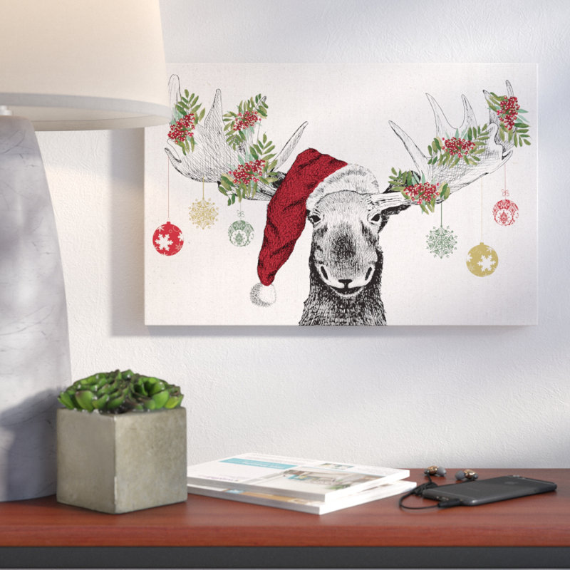 Wrought Studio 'Christmas Moose' Graphic Art Print on Canvas & Reviews